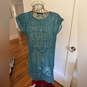 Teal Sheer Overlay Shift Dress - Women
